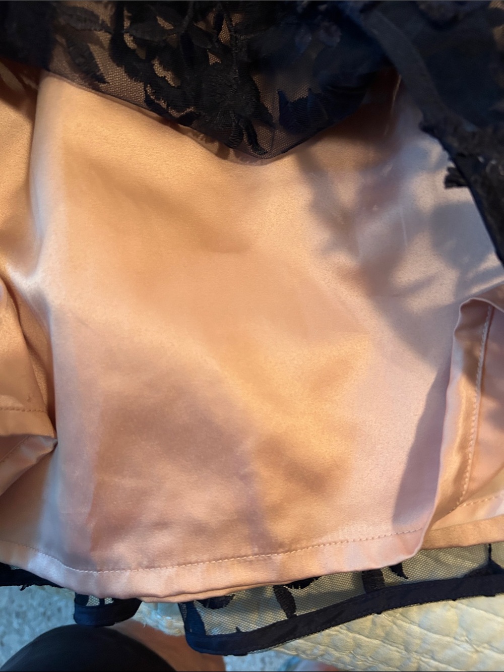Eliza J Navy Floral Appliqué Skirt with Blush Lining - Picture 5 of 9